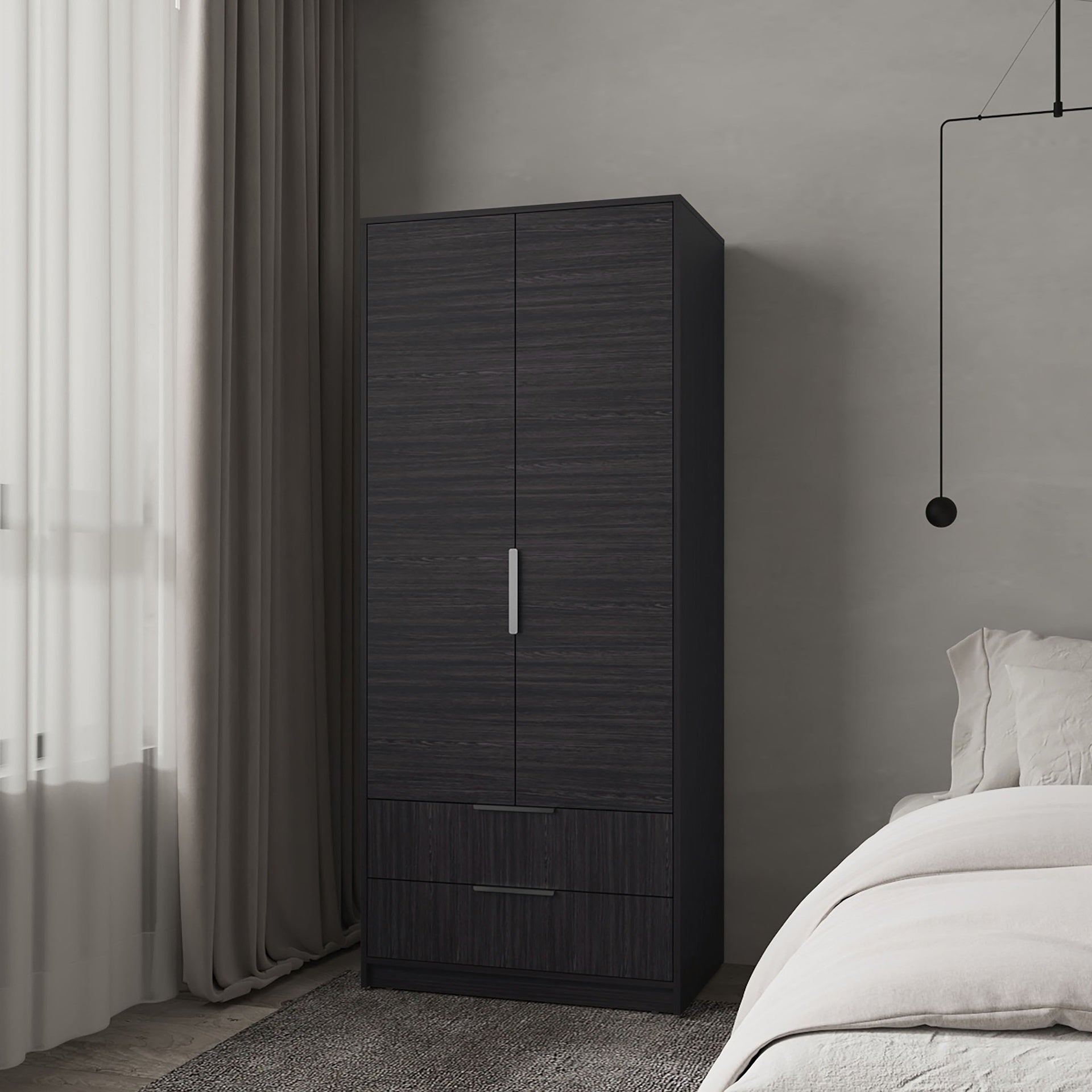 Forest 2 Door Wardrobe with Hanging Rod and 2 Drawers, Wengue