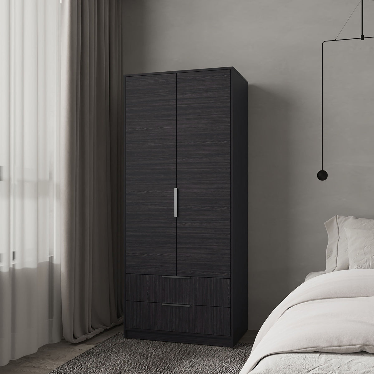 Forest 2 Door Wardrobe with Hanging Rod and 2 Drawers, Wengue