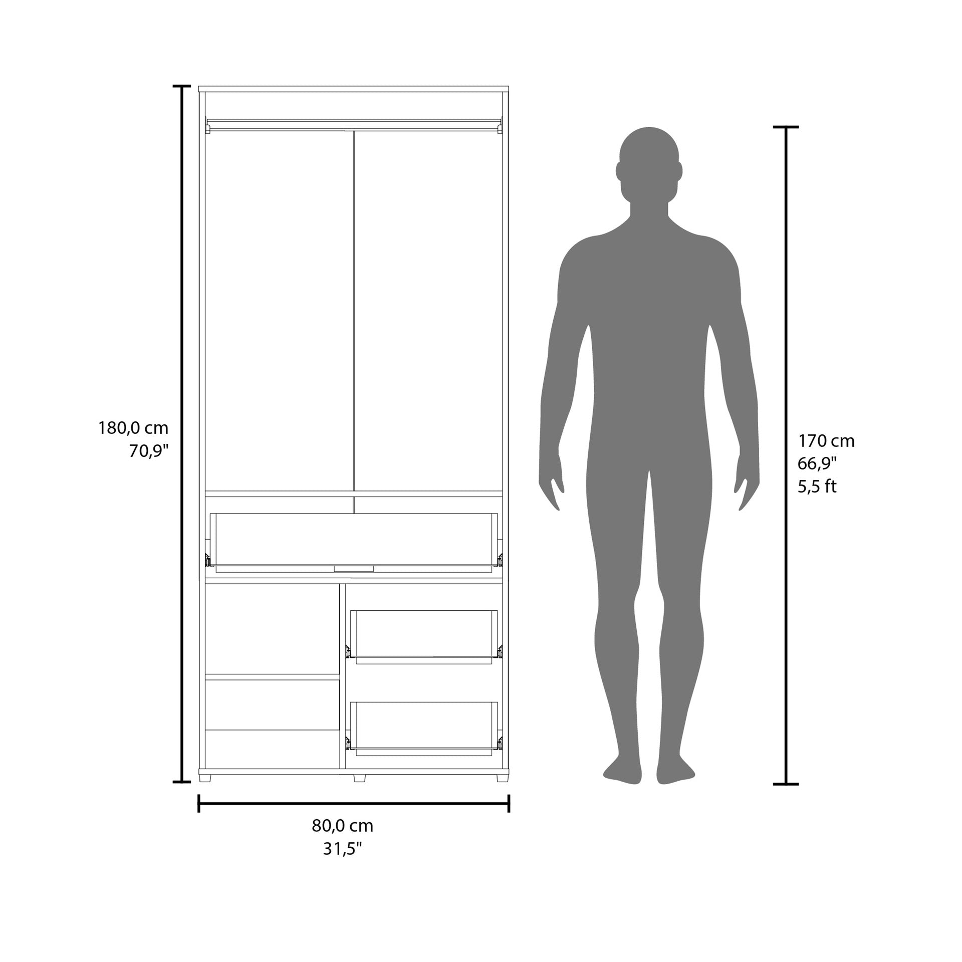 Care Free Multi-Storage Wardrobe with Rod and Shelving, White