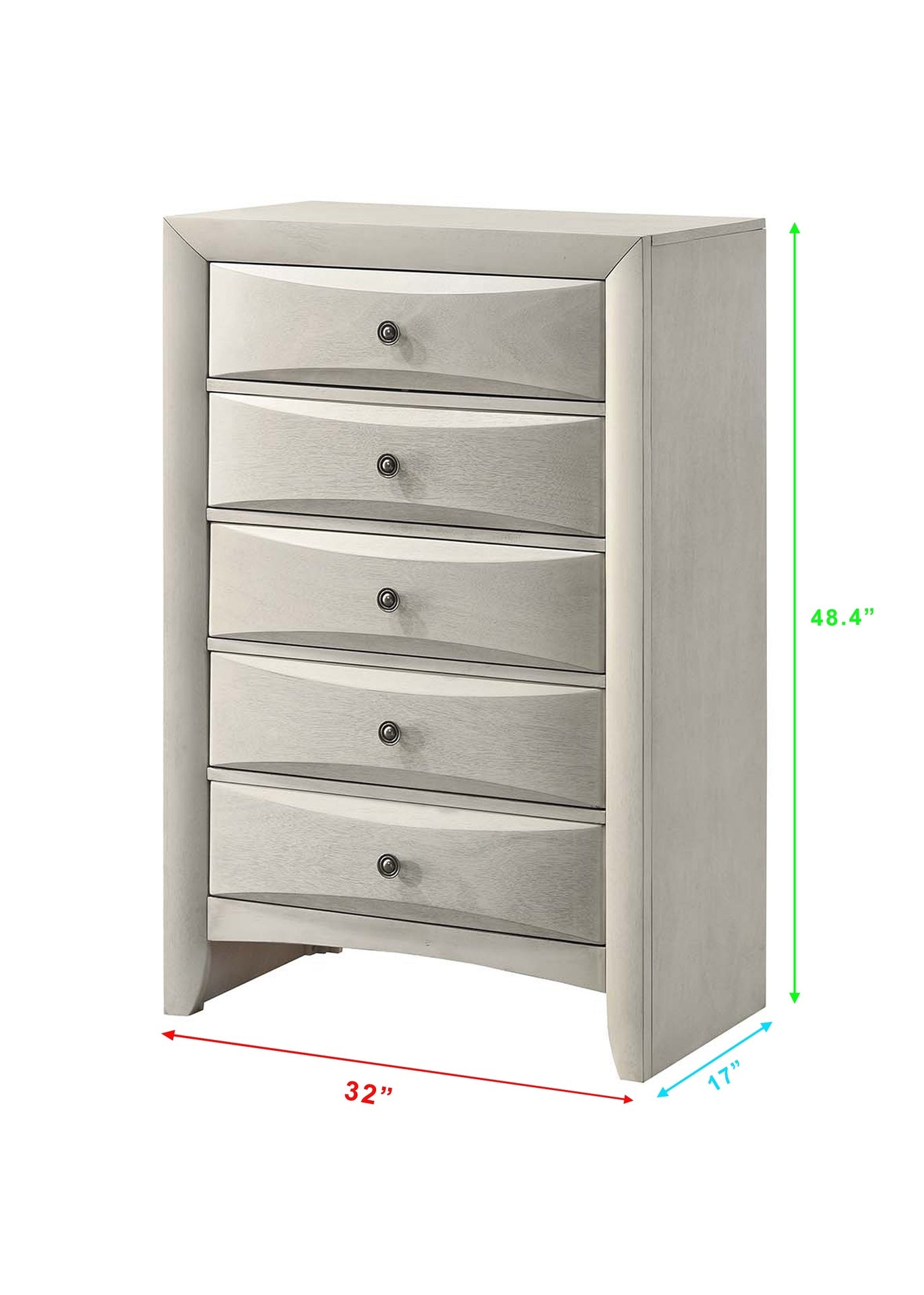 1pc Contemporary Neutral White Finish Curved Drawer Fronts Storage Five Drawers Chest Wooden