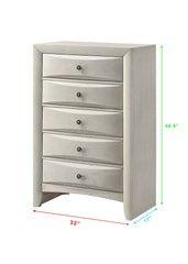 1pc Contemporary Neutral White Finish Curved Drawer Fronts Storage Five Drawers Chest Wooden