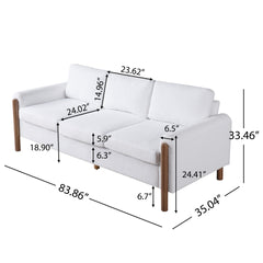 83.86" 3-Seater Sofa, Curved Armrest with Integrated Solid Wood Legs, Teddy Velvet Fabric, High Weight Capacity (250 lbs/seat), Durable Solid Wood Frame,Cream White