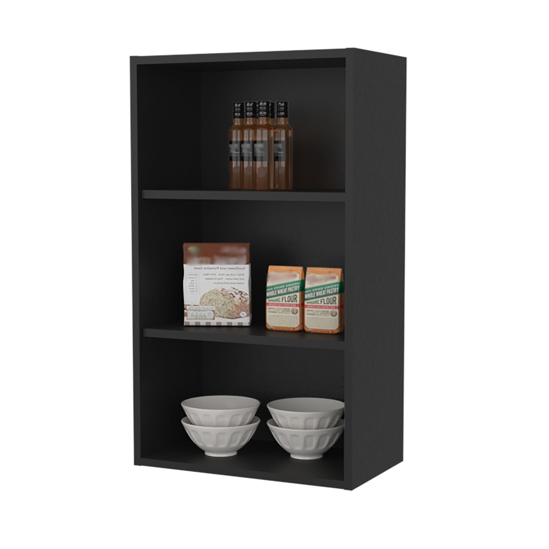 Guadalupe Wall Cabinet in Melamine with Open Storage, Black