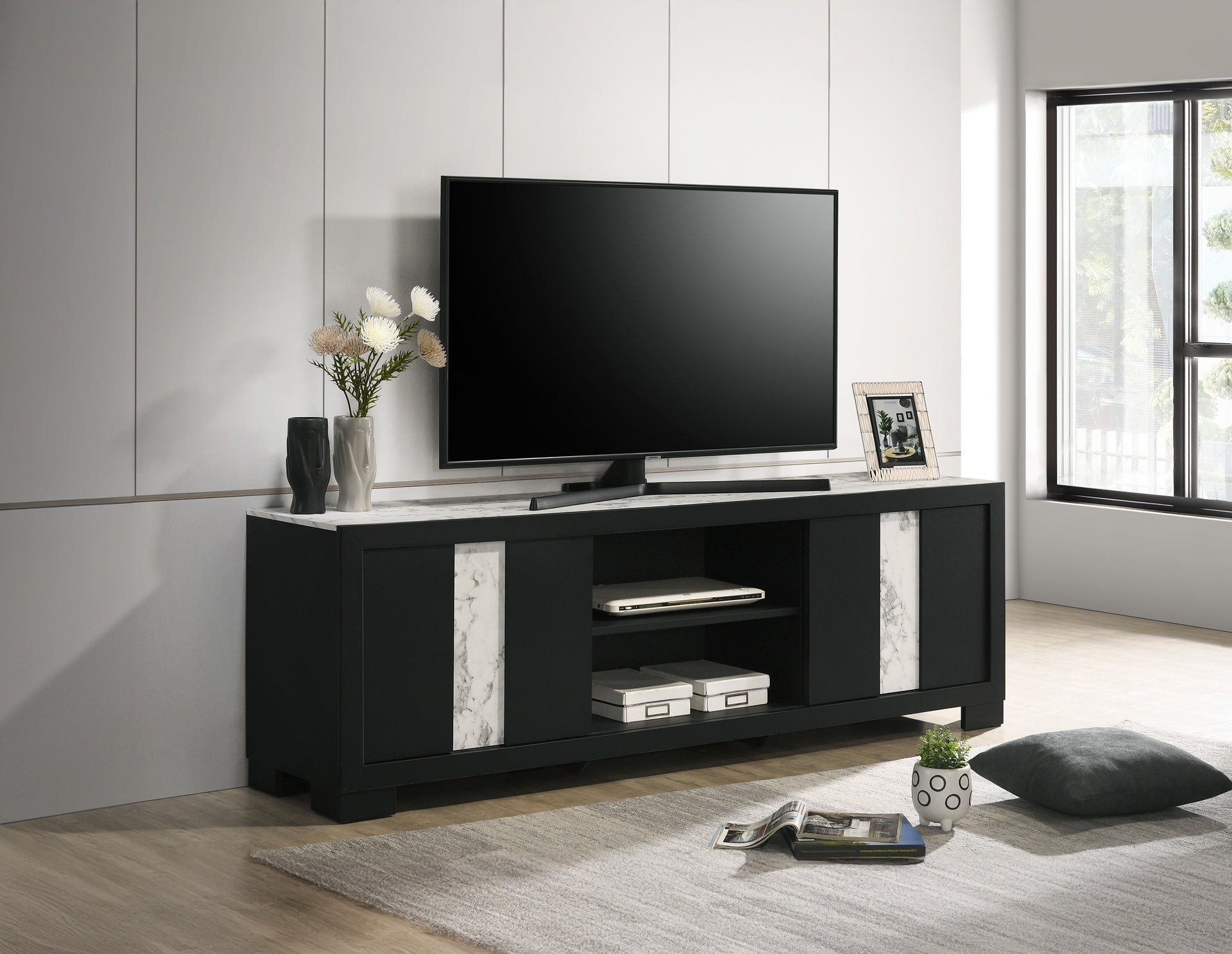 1pc Entertainment Console Rustic Charm Driftwood Wood Finish Open Shelf Living Room Furniture
