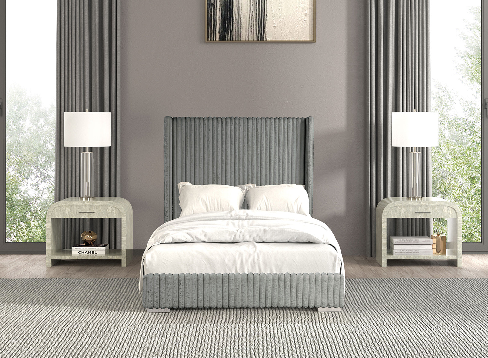 Gray Color Contemporary 1pc Queen Size Bed Fur Chenille Fabric Mattress Ready