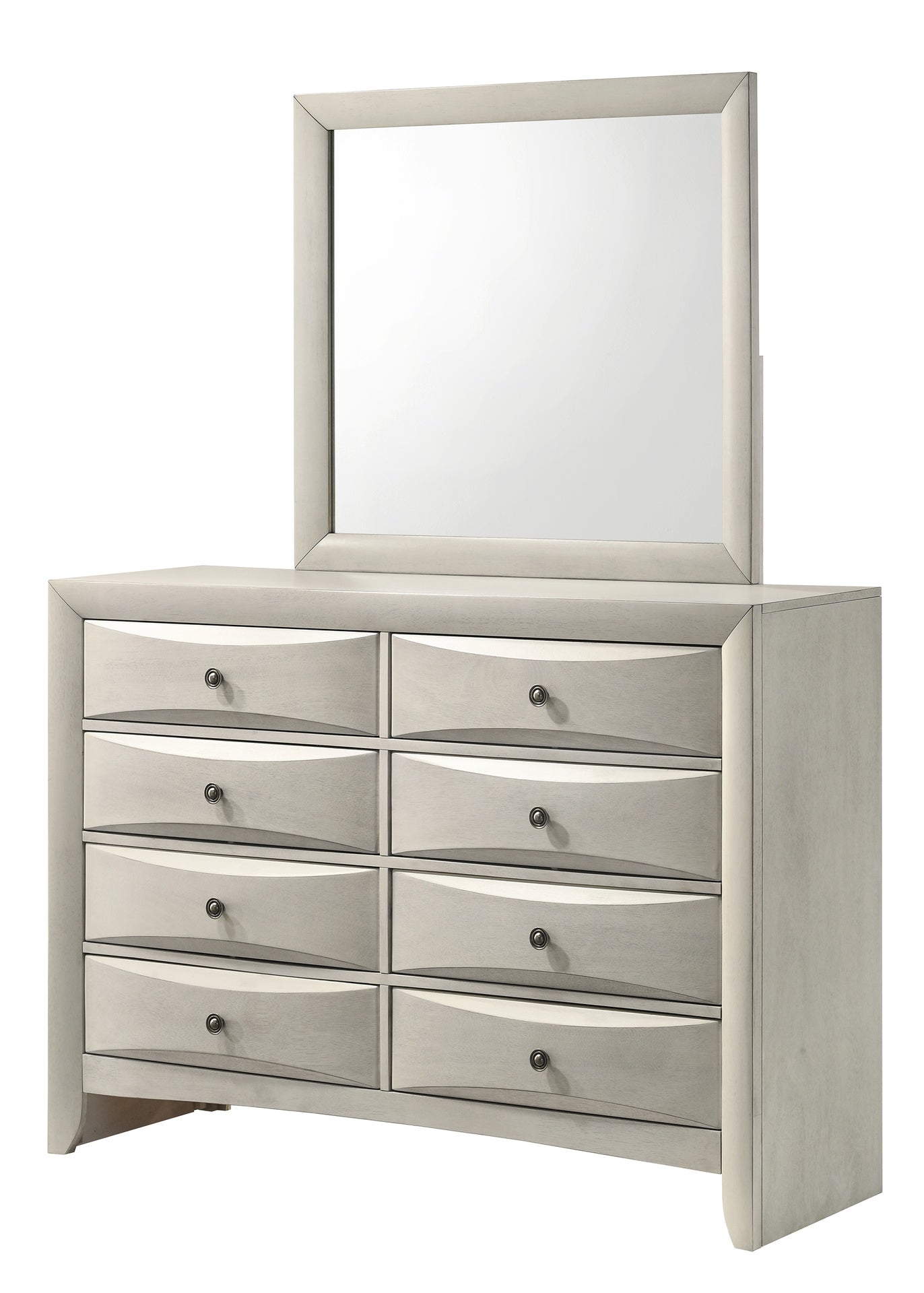 1pc Contemporary Neutral White Finish Curved Drawer Fronts Storage Six Drawers Dresser Wooden Furniture