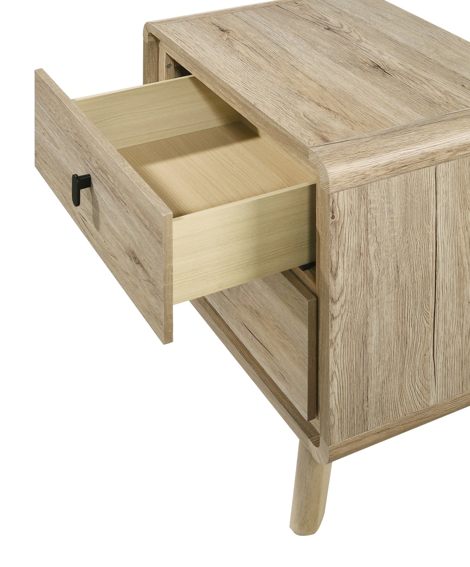 1pc Mid-century Natural Textures Warm, Wood-inspired Finish Ample Drawer Space Two Drawers Nightstand Storage Wooden Furniture