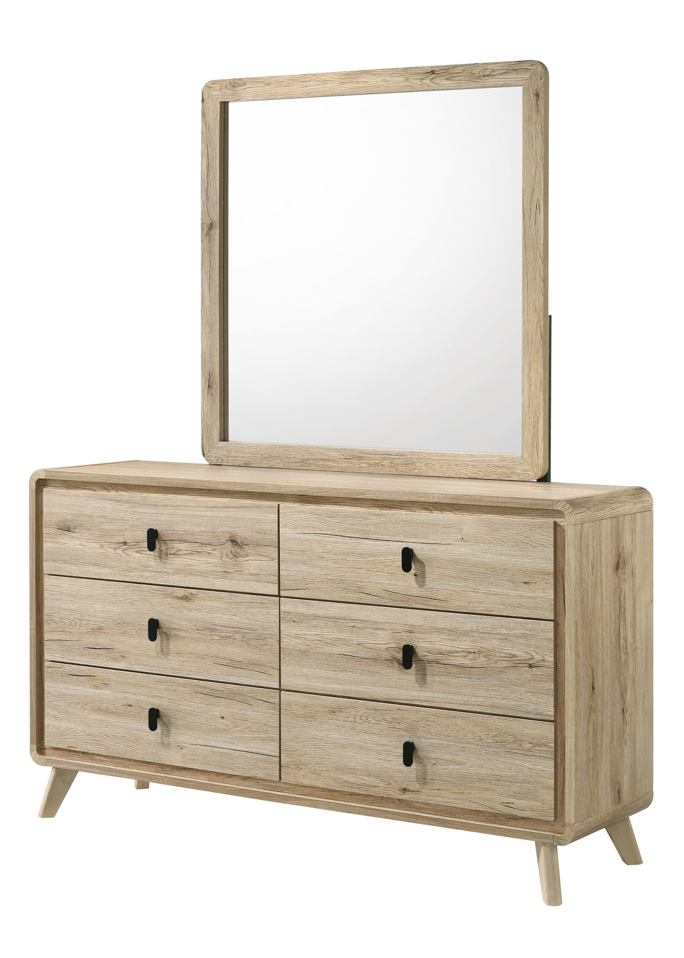 1pc Mid-century Natural Textures Warm, Wood-inspired Finish Ample Drawer Space Six Drawers Dresser Storage Wooden Furniture Beige Color