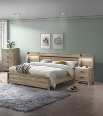 1pc Rustic Transitional Contemporary Chest Natural Brown Faux Stone Top Bed Side Cabinet Furniture