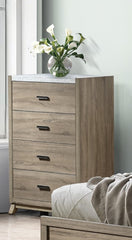 1pc Rustic Transitional Contemporary Chest Natural Brown Faux Stone Top Bed Side Cabinet Furniture