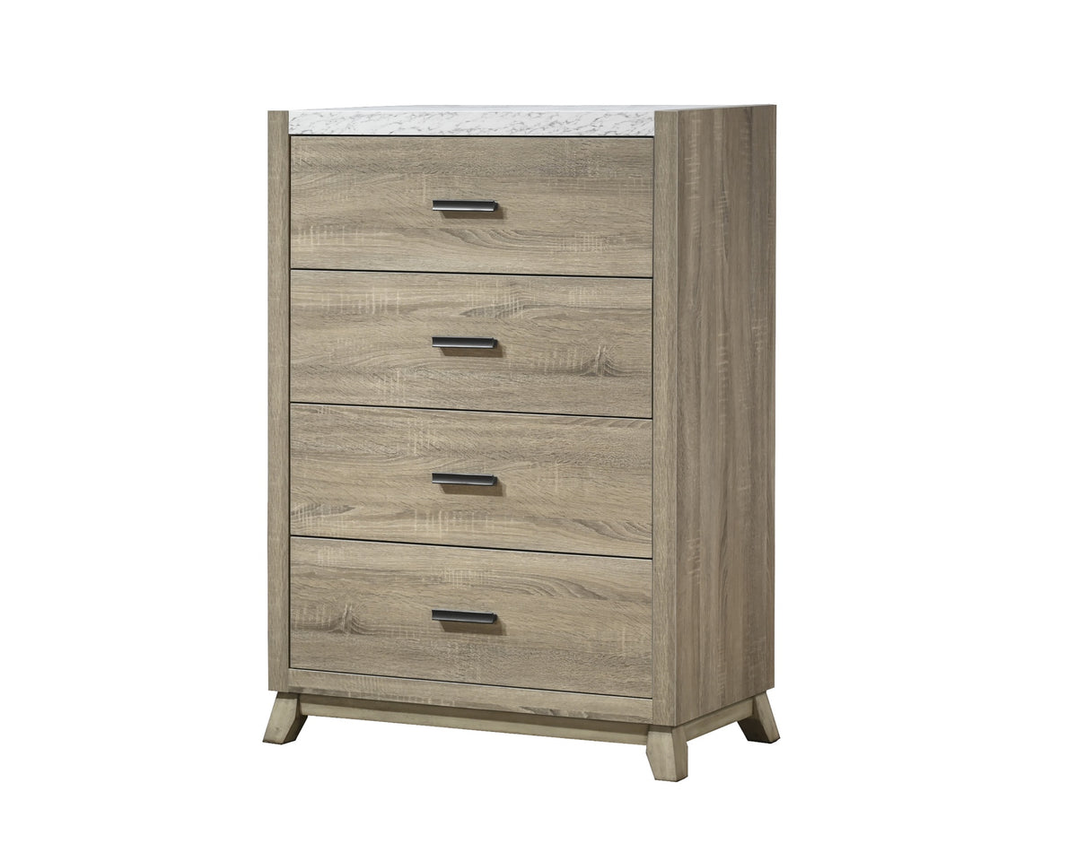 1pc Rustic Transitional Contemporary Chest Natural Brown Faux Stone Top Bed Side Cabinet Furniture