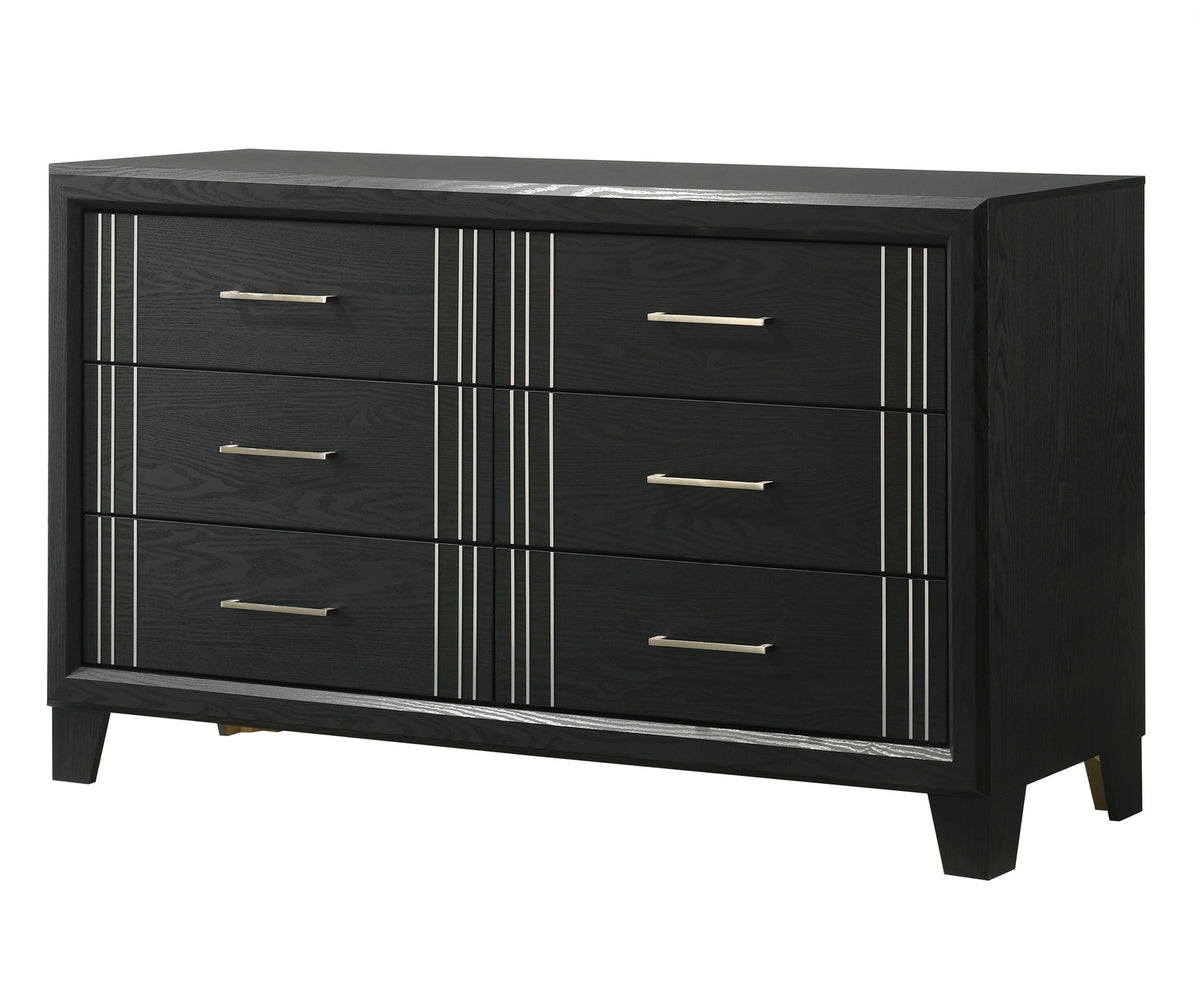 1pc Contemporary Six Drawers Dresser Bed Side Cabinet Wooden Furniture Charcoal Color