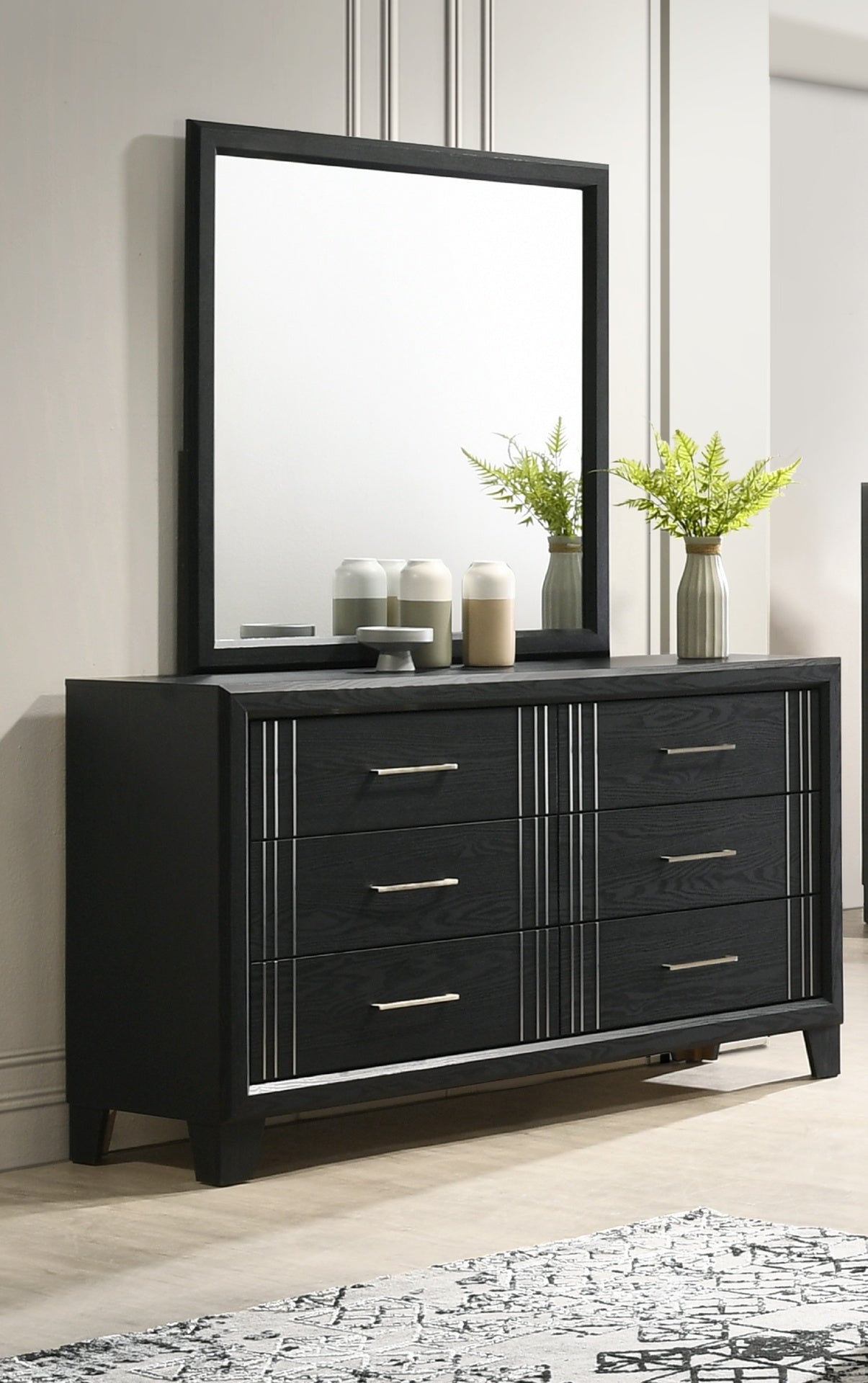 1pc Contemporary Six Drawers Dresser Bed Side Cabinet Wooden Furniture Charcoal Color