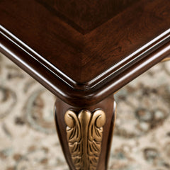 Traditional Style 1pc End Table Curved Legs Carved Details Design With Gold Highlight Elegant Look Solid Wood Structure Rich Tobacco Finish