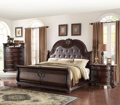 1pc Marble Top Five Drawers Tall Chest Intricate Moldings Beautifully Curved Silhouette Brown Dark Cherry Finish Bedroom Solid Wood Furniture