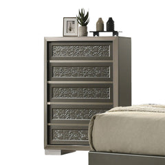 Contemporary Style Chest 1pc 5-Drawers Bracket Feet Leaf Pattern Felt Lined Top Drawers Dark Gray Finish
