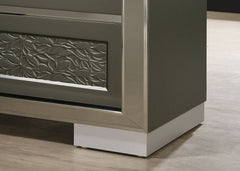 Contemporary Style Chest 1pc 5-Drawers Bracket Feet Leaf Pattern Felt Lined Top Drawers Dark Gray Finish
