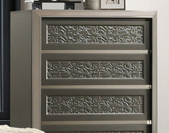 Contemporary Style Chest 1pc 5-Drawers Bracket Feet Leaf Pattern Felt Lined Top Drawers Dark Gray Finish