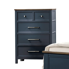Modern Farmhouse Style 1pc Chest English Dovetail Drawers Ball Bearing Glides Two Tone Design Blue And Dark Brown Finish