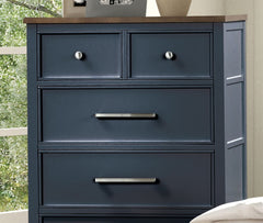 Modern Farmhouse Style 1pc Chest English Dovetail Drawers Ball Bearing Glides Two Tone Design Blue And Dark Brown Finish