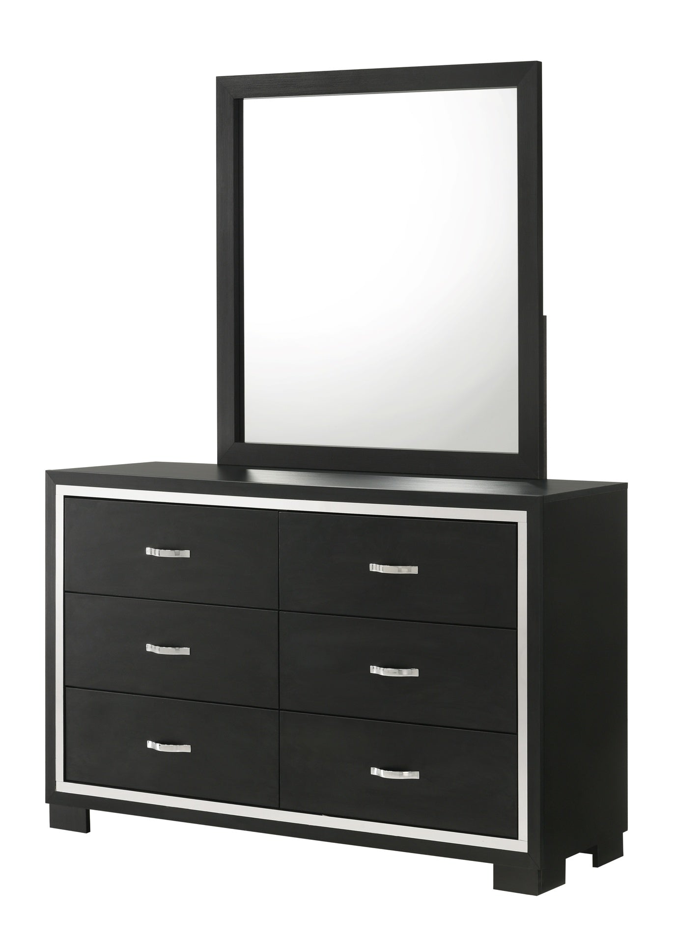 Modern 1pc Glam 6-Drawer Dresser Sleek Metal Handles Wooden Black Bedroom Furniture