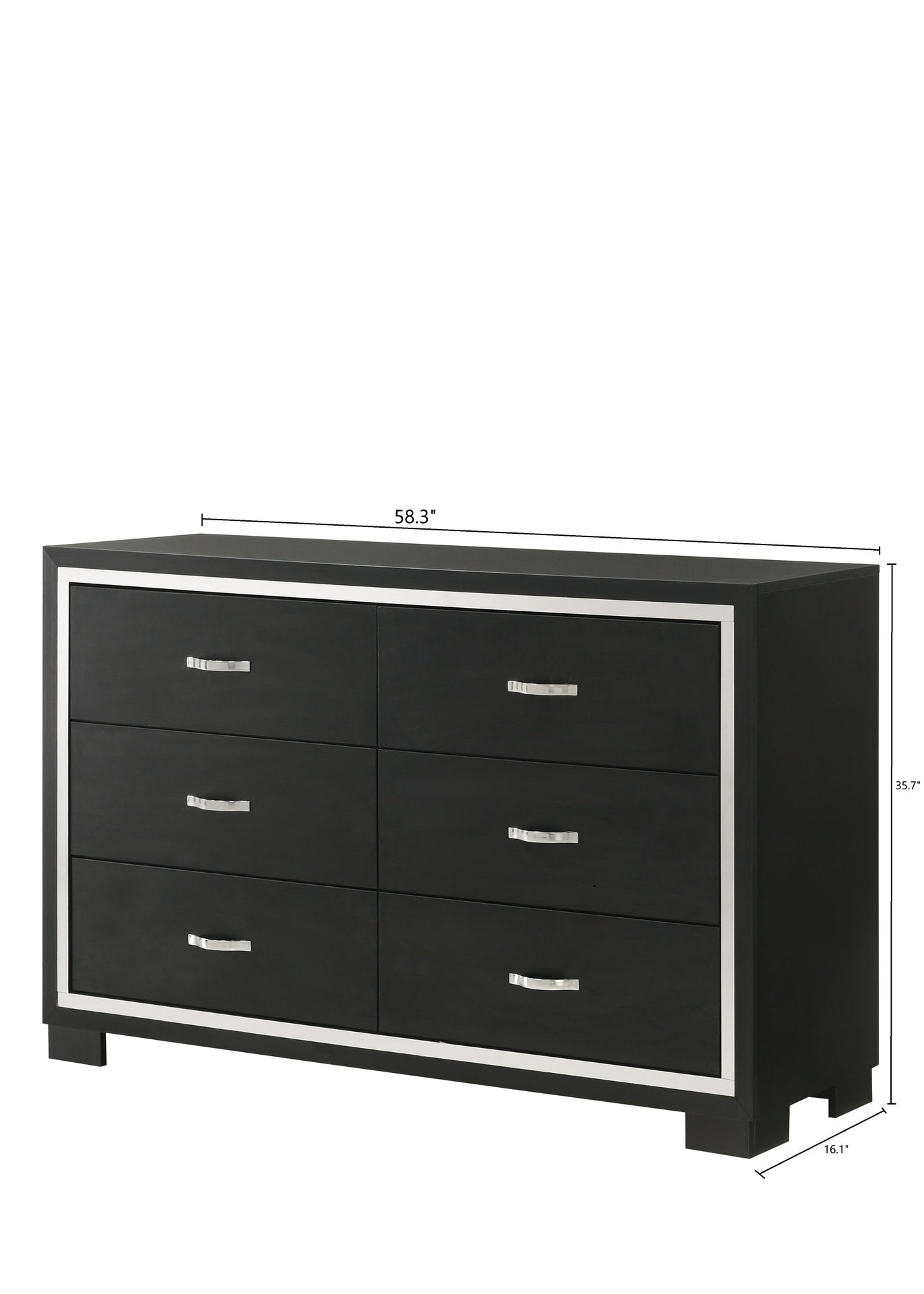Modern 1pc Glam 6-Drawer Dresser Sleek Metal Handles Wooden Black Bedroom Furniture