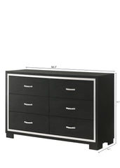 Modern 1pc Glam 6-Drawer Dresser Sleek Metal Handles Wooden Black Bedroom Furniture