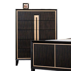 Contemporary Style 5-English Dovetail Drawer Chest 1pc Gold Accent Finish Felt Lined Top Drawer Espresso Finish Bedroom Furniture