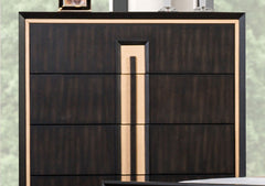 Contemporary Style 5-English Dovetail Drawer Chest 1pc Gold Accent Finish Felt Lined Top Drawer Espresso Finish Bedroom Furniture