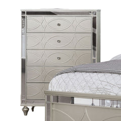 Contemporary Style 1pc Chest Mirror Accents Crystal Round Acrylic Knobs Silver Finish Decorative Pattern