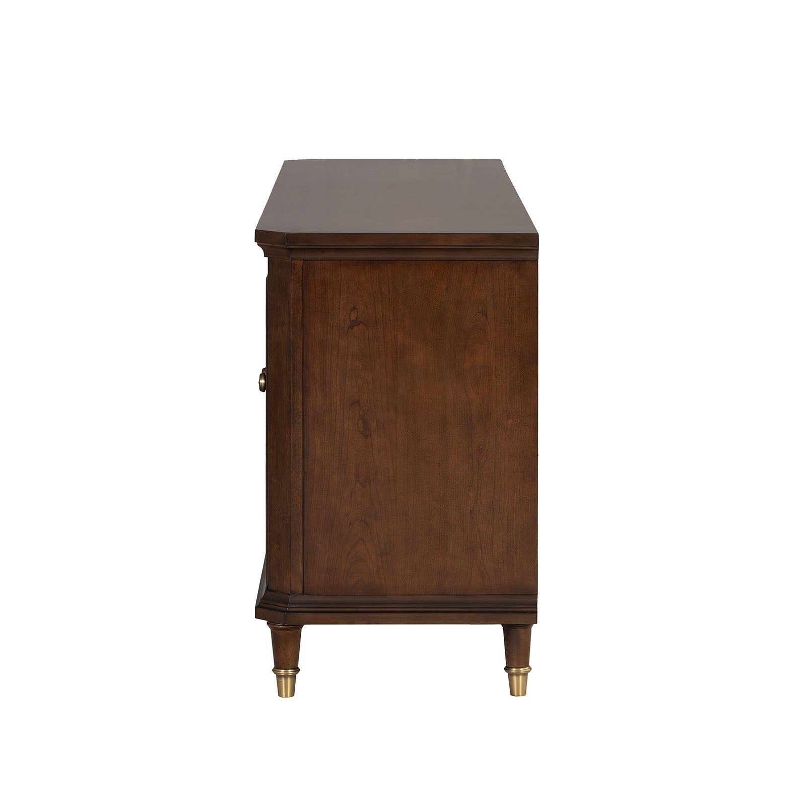Modern Style TV Stand 3 Drawers Gold Round Knobs And Legs Felt Line Drawers Dark Cherry Finish