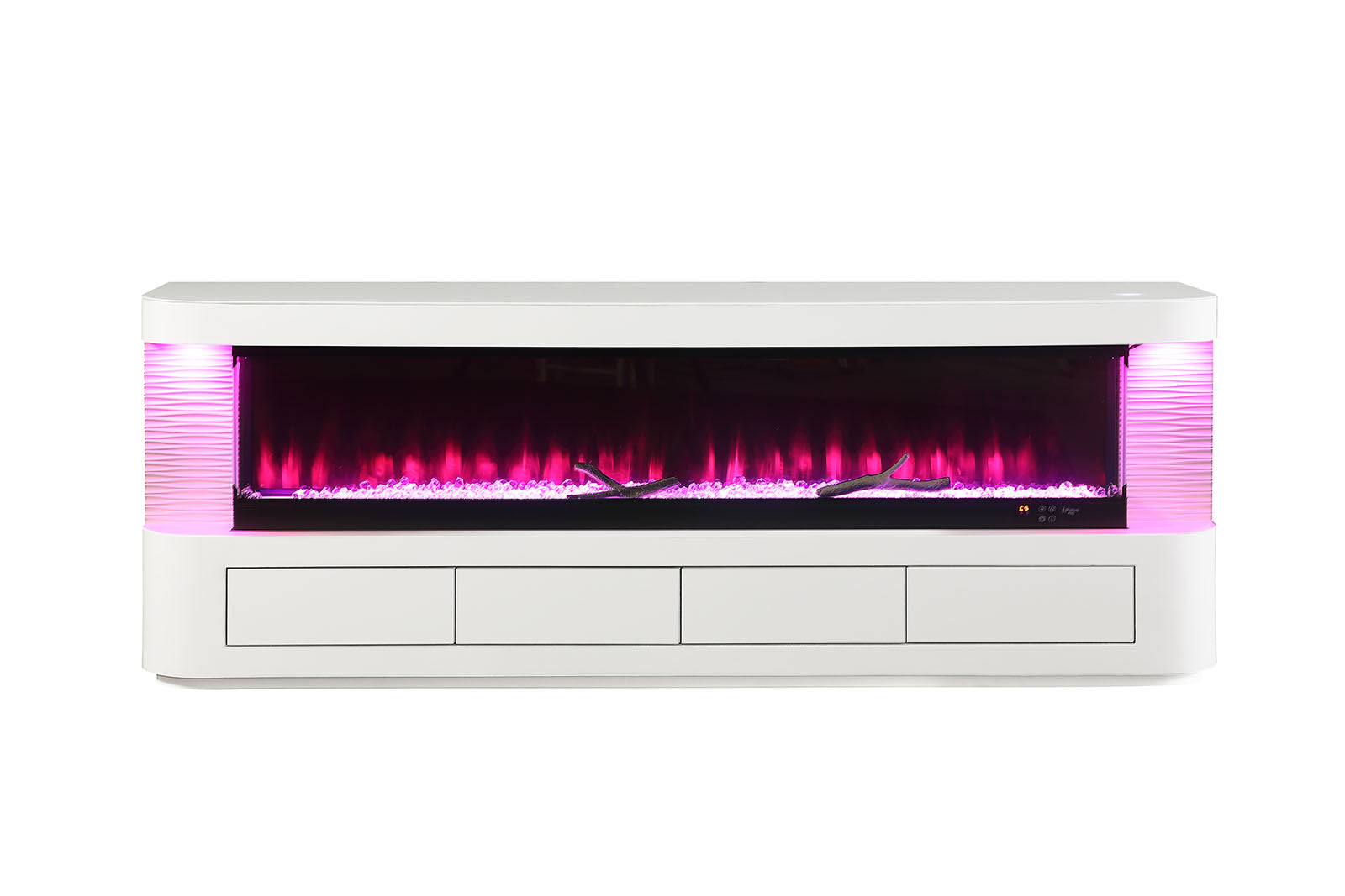 Contemporary Style TV Stand Electric Fire Place 3-Level Brightness Setting Flame Box Display White Finish Primary Living Room