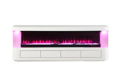 Contemporary Style TV Stand Electric Fire Place 3-Level Brightness Setting Flame Box Display White Finish Primary Living Room