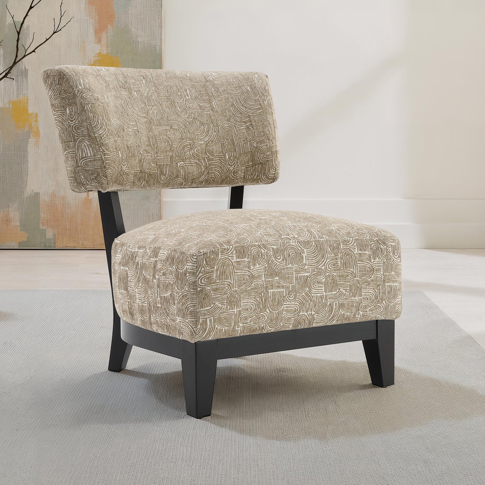 Contemporary Style Accent Chair Armless Design And Angled design Tapered Legs Beige Finish Primary Living Room
