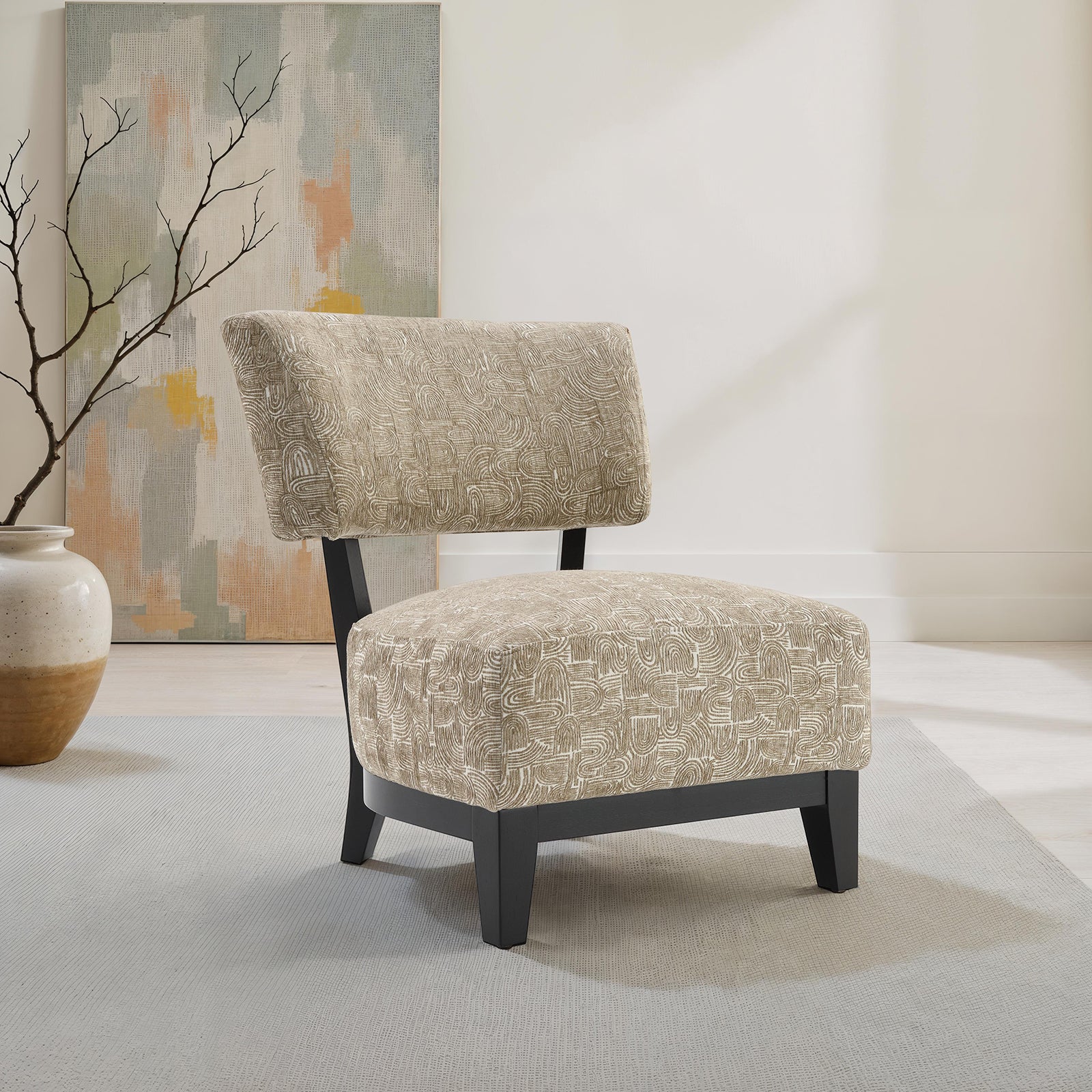 Contemporary Style Accent Chair Armless Design And Angled design Tapered Legs Beige Finish Primary Living Room