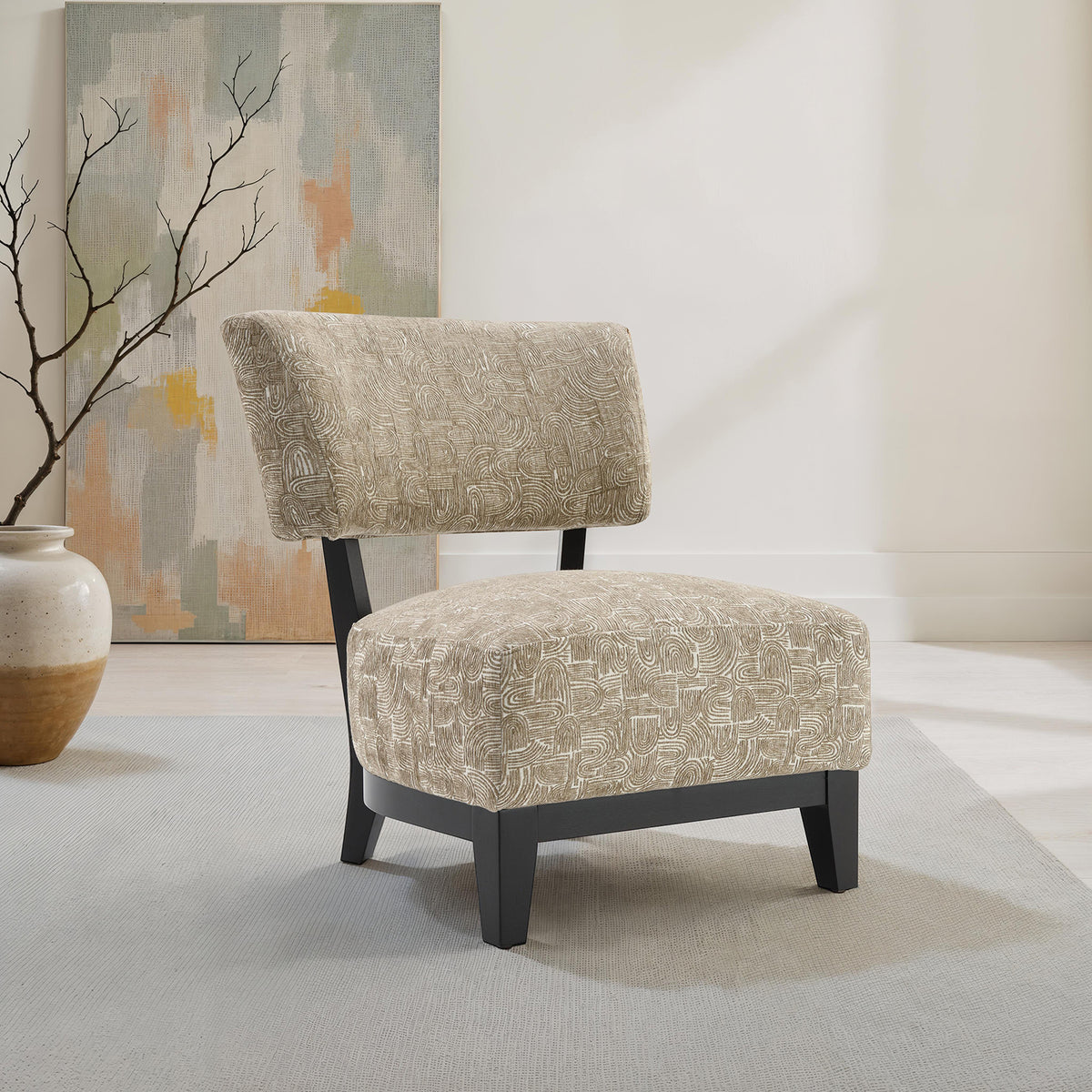Contemporary Style Accent Chair Armless Design And Angled design Tapered Legs Beige Finish Primary Living Room