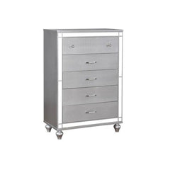 Contemporary Style 1pc Chest Crocodile Texture Chrome Round Knobs Bar Pulls w/ Crystals Silver Finish Bedroom Furniture