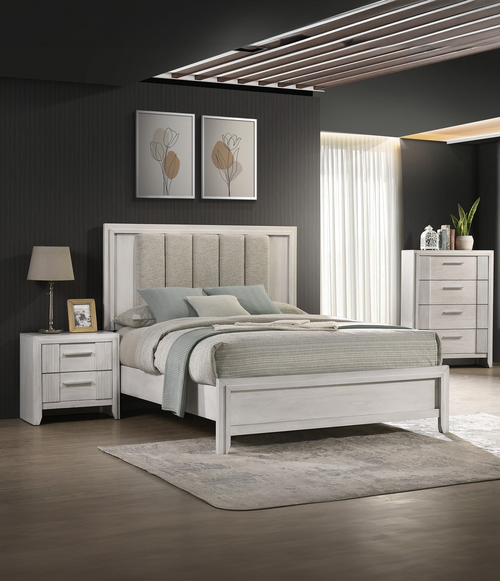 1pc Contemporary 4-Drawer Tall Storage Chest Mist White Finish Wooden Furniture