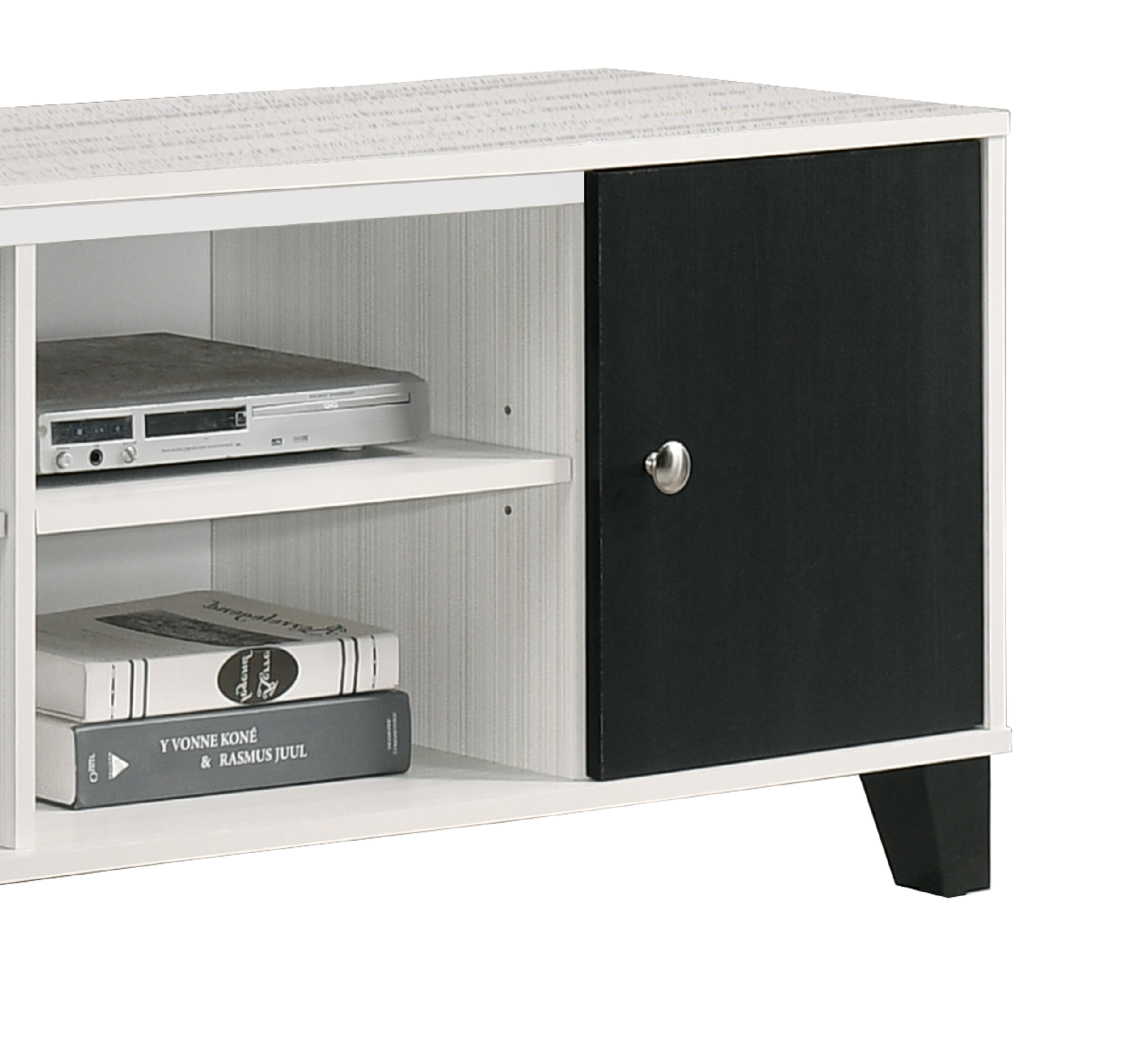 1pc Crisp White Finish Black Accent TV Stand Two-tone Finish Contemporary Open Shelving Concealed Compartments Storage Wooden Living Room Furniture