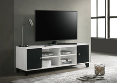 1pc Crisp White Finish Black Accent TV Stand Two-tone Finish Contemporary Open Shelving Concealed Compartments Storage Wooden Living Room Furniture