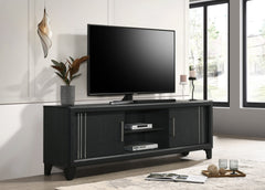 Contemporary 1pc TV Stand Media Console Open Shelves Silver-toned Hardware Entertainment Console Wooden Living Room Furniture Charcoal Finish