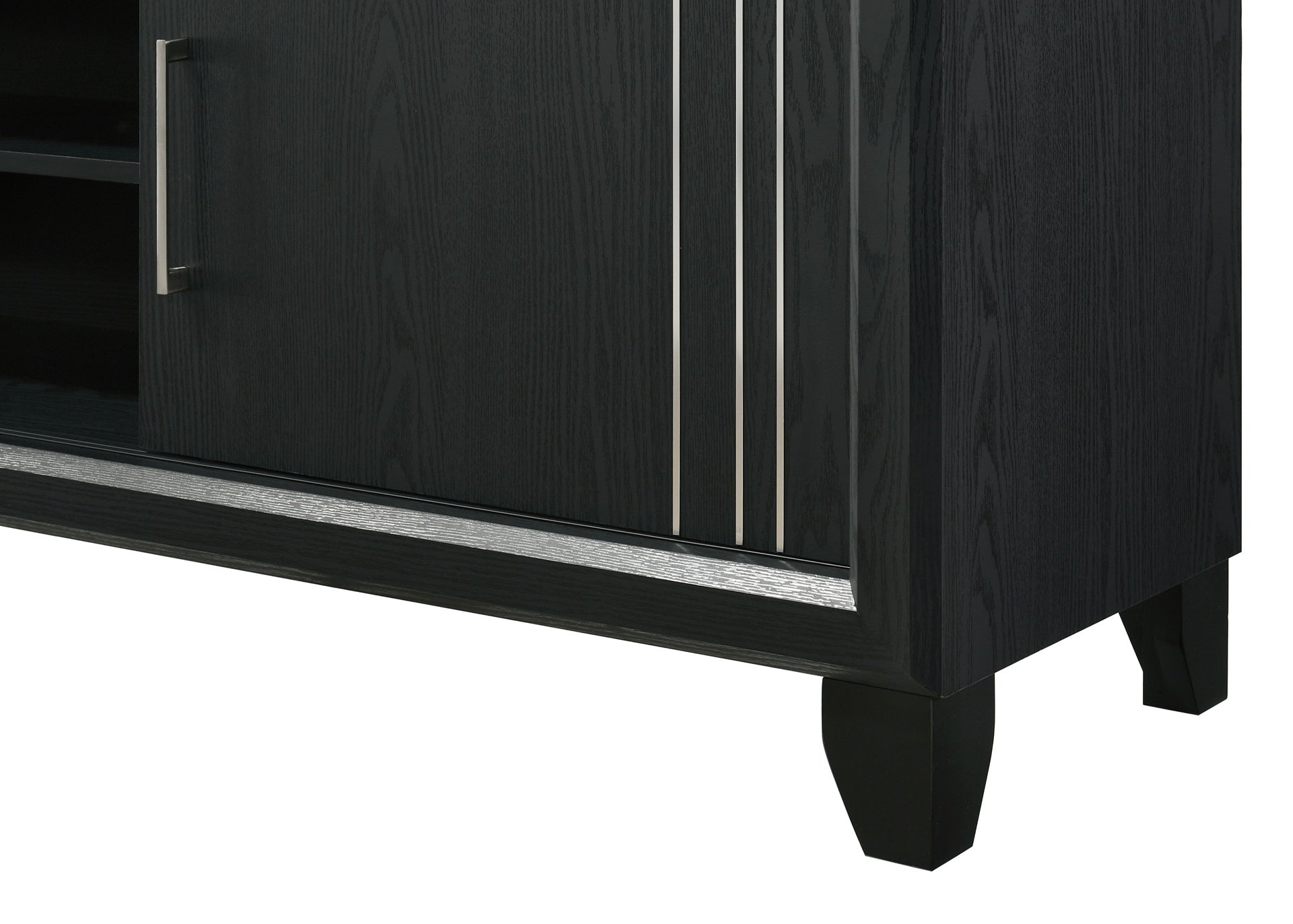 Contemporary 1pc TV Stand Media Console Open Shelves Silver-toned Hardware Entertainment Console Wooden Living Room Furniture Charcoal Finish