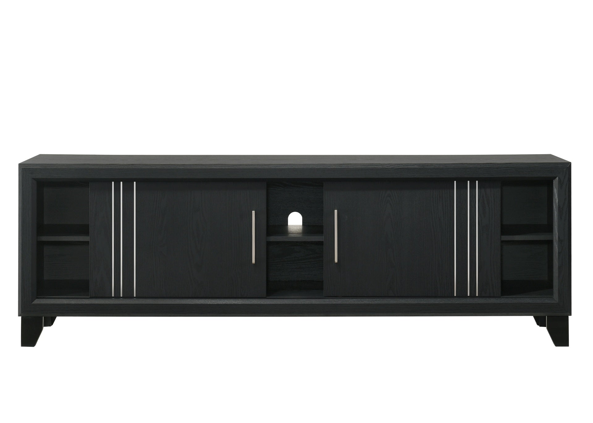 Contemporary 1pc TV Stand Media Console Open Shelves Silver-toned Hardware Entertainment Console Wooden Living Room Furniture Charcoal Finish