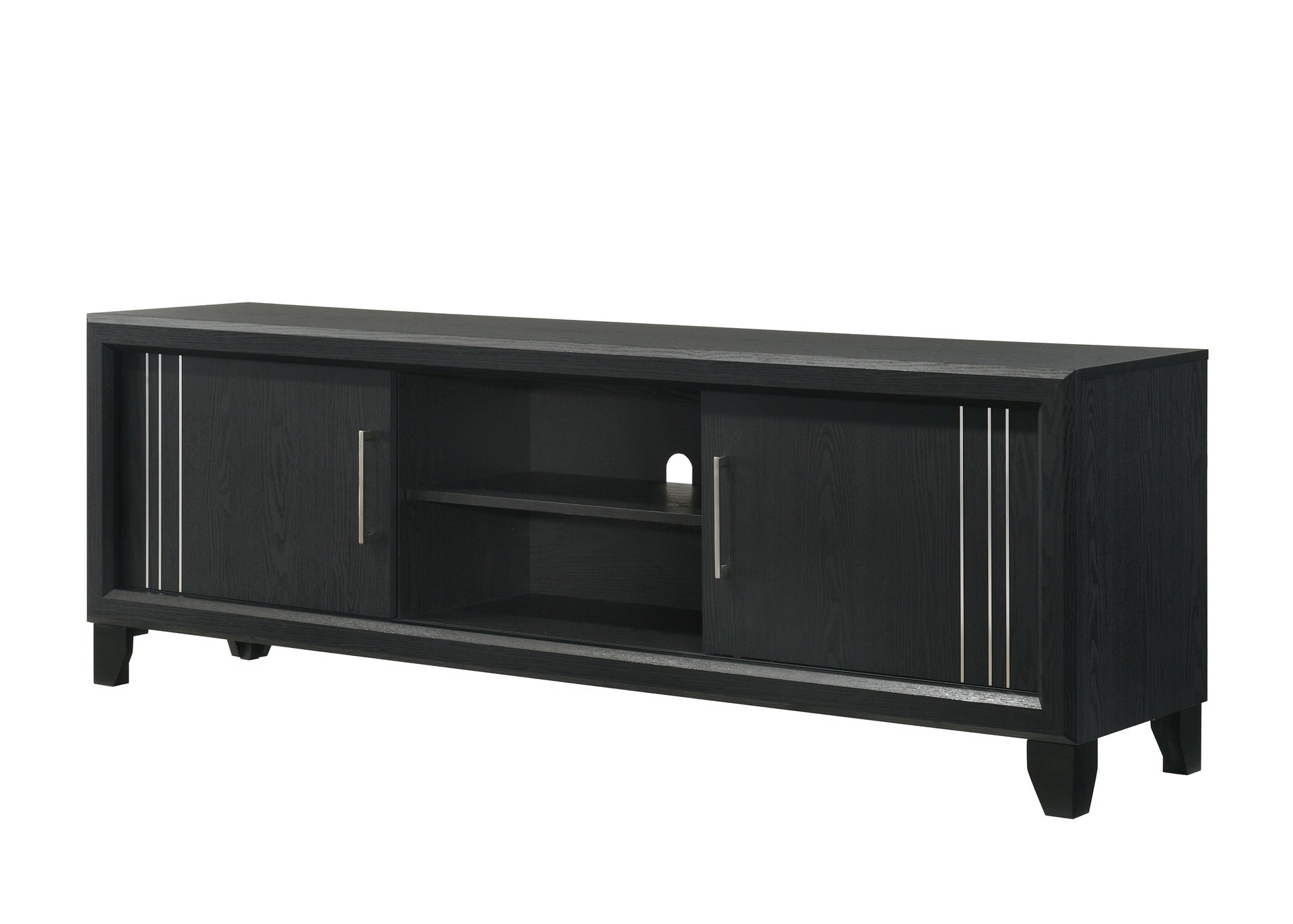 Contemporary 1pc TV Stand Media Console Open Shelves Silver-toned Hardware Entertainment Console Wooden Living Room Furniture Charcoal Finish
