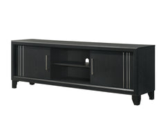 Contemporary 1pc TV Stand Media Console Open Shelves Silver-toned Hardware Entertainment Console Wooden Living Room Furniture Charcoal Finish