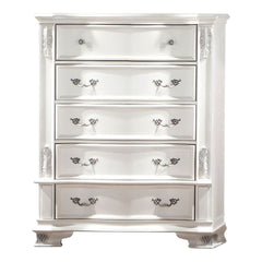 Traditional 1pc Chest Dovetail Drawers Pearl White Color Faux Wood Carved Details Bedroom Furniture