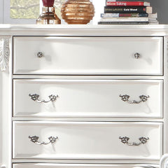 Traditional 1pc Chest Dovetail Drawers Pearl White Color Faux Wood Carved Details Bedroom Furniture