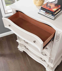 Traditional 1pc Chest Dovetail Drawers Pearl White Color Faux Wood Carved Details Bedroom Furniture