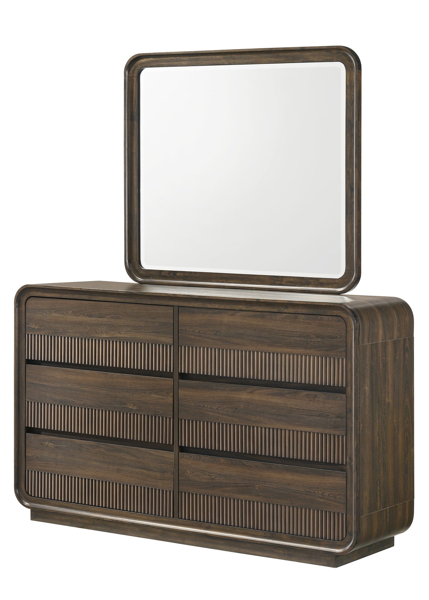 Mid-century Flair Rounded Edges 1pc Dresser Warm Wood Finish Six Drawer Storage Wooden Bedroom Furniture