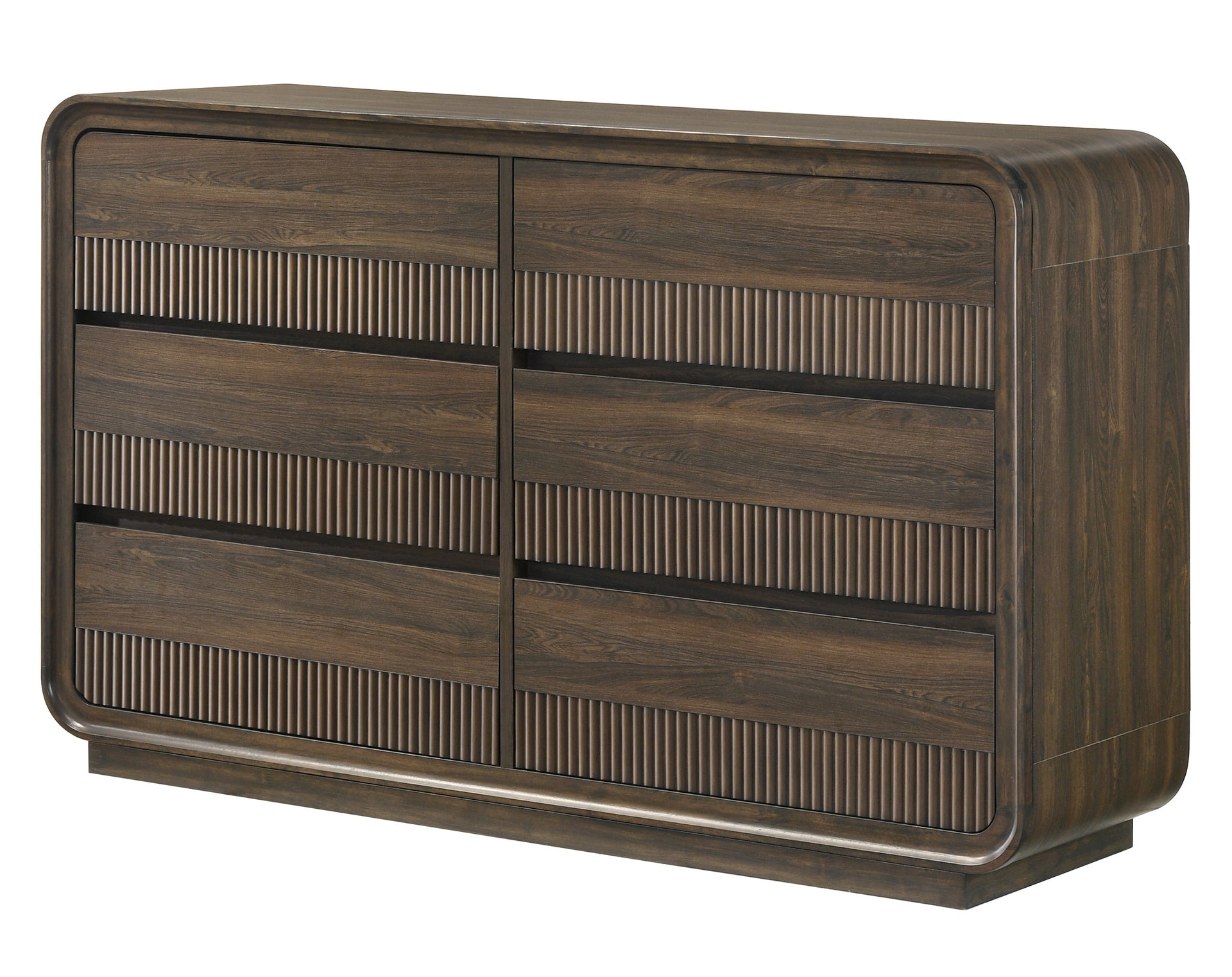 Mid-century Flair Rounded Edges 1pc Dresser Warm Wood Finish Six Drawer Storage Wooden Bedroom Furniture
